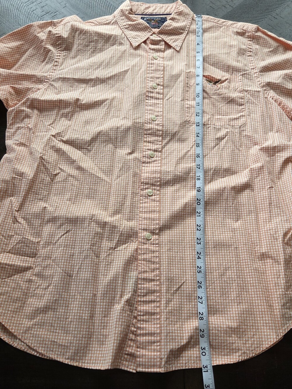 American Living Men's XL Peach Gingham Short Sleeve Button Down Shirt Cotton - Picture 7 of 9